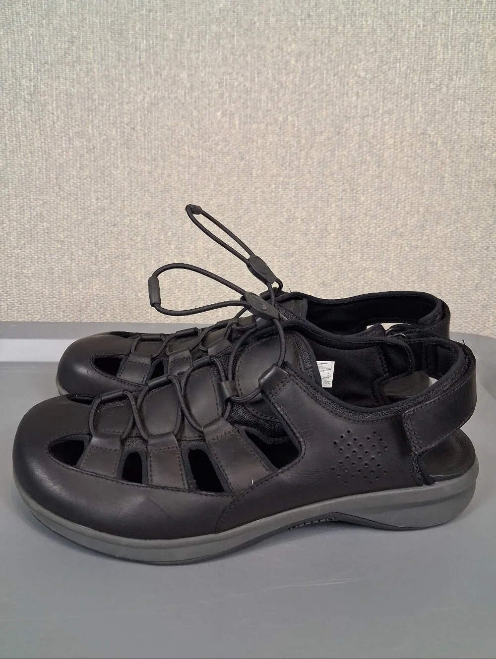 Merrell Mens Tideriser Luna Fisherman Leather Sandals Bungee Lace Black Size 10